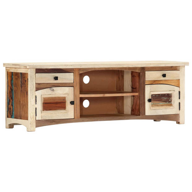 The Living Store Massief Mangohouten TV-kast - 120x30x40 cm - Gerecycled hout - Met 2 deuren - 2 lades en 2 vakken