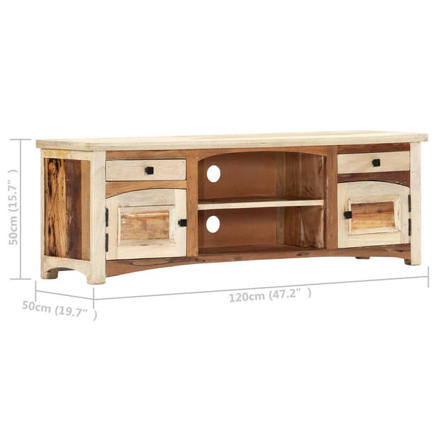 The Living Store Massief Mangohouten TV-kast - 120x30x40 cm - Gerecycled hout - Met 2 deuren - 2 lades en 2 vakken