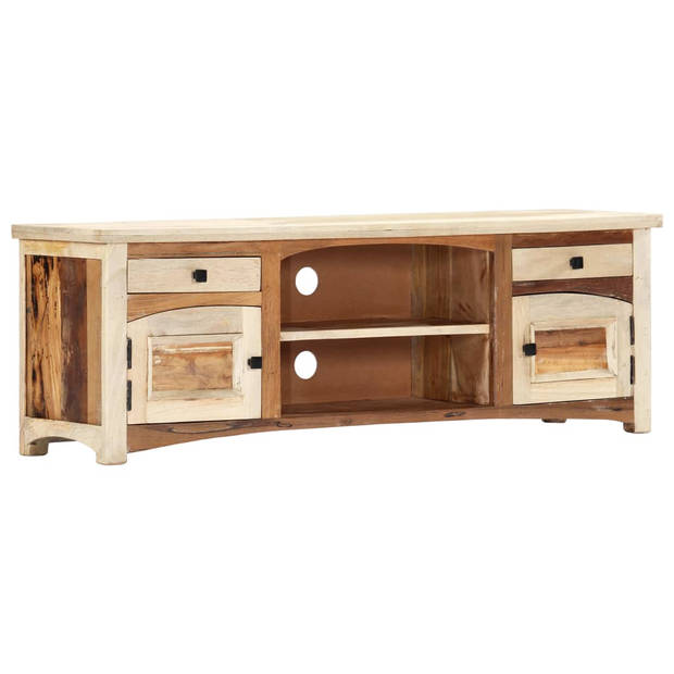 The Living Store Massief Mangohouten TV-kast - 120x30x40 cm - Gerecycled hout - Met 2 deuren - 2 lades en 2 vakken