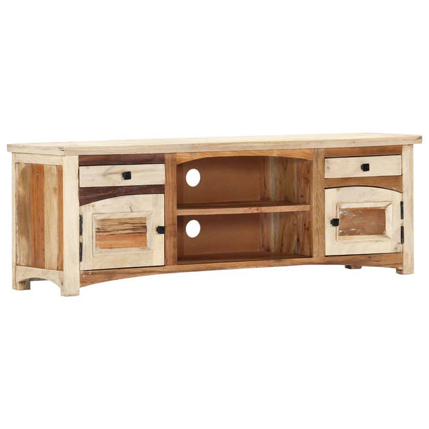 The Living Store Massief Mangohouten TV-kast - 120x30x40 cm - Gerecycled hout - Met 2 deuren - 2 lades en 2 vakken