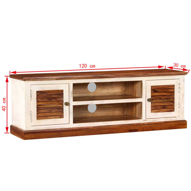 The Living Store Televisiemeubel Sheesham en Mangohout - Tv-kast 2 kastjes - 2 schappen - 120 x 30 x 40 cm