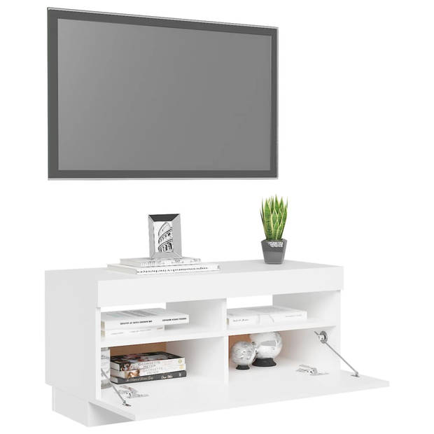 The Living Store Tv-meubel - LED-verlichting - RGB - Wit - 80 x 35 x 40 cm - Bewerkt hout
