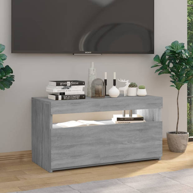 The Living Store TV-meubel Grey Sonoma Oak 75x35x40 cm - LED-verlichting - voldoende opbergruimte