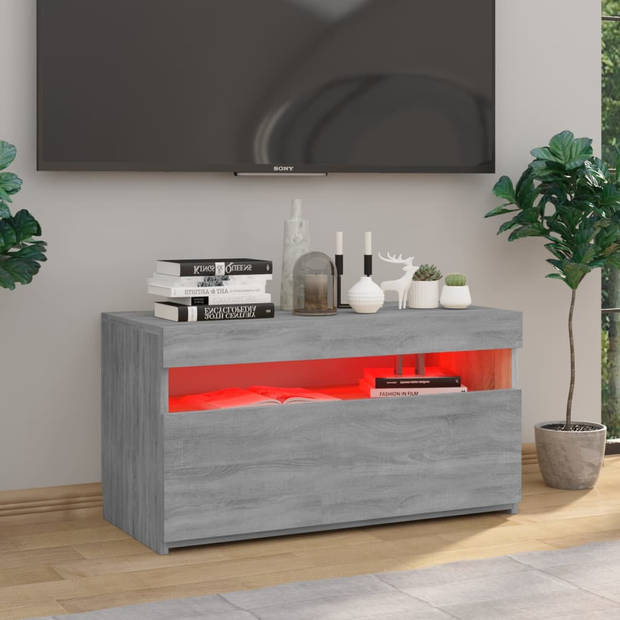 The Living Store TV-meubel Grey Sonoma Oak 75x35x40 cm - LED-verlichting - voldoende opbergruimte