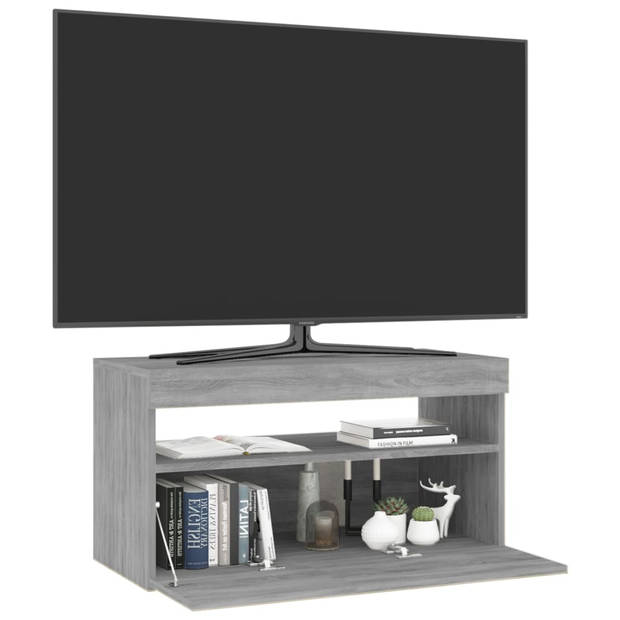 The Living Store TV-meubel Grey Sonoma Oak 75x35x40 cm - LED-verlichting - voldoende opbergruimte