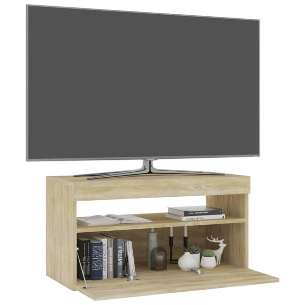 The Living Store TV-meubel Sonoma Eiken - 75x35x40 cm - LED-verlichting