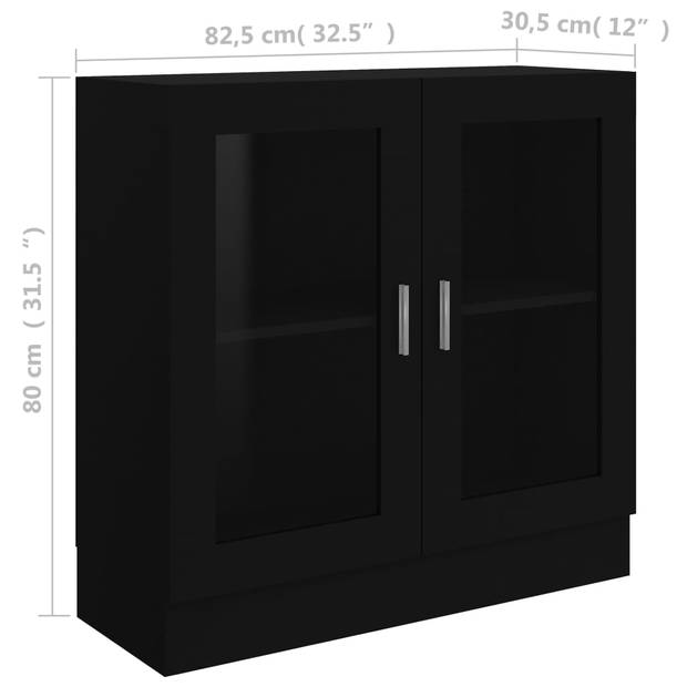 vidaXL Vitrinekast 82,5x30,5x80 cm bewerkt hout zwart