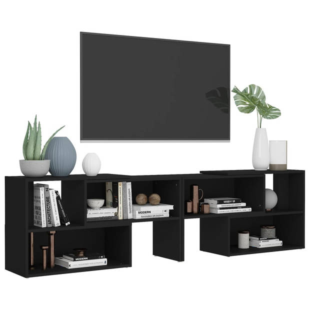 The Living Store Televisiemeubel Hifi zwart 149 x 30 x 52 cm - uitschuifbaar