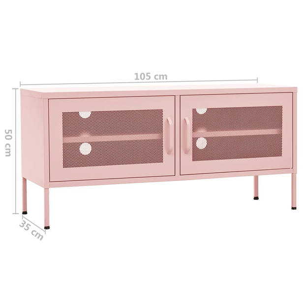 The Living Store Televisiemeubel - Roze Stalen TV Standaard - 105 x 35 x 50 cm - 2 Gaasdeuren