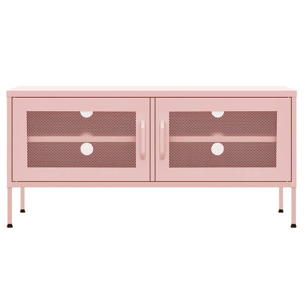 The Living Store Televisiemeubel - Roze Stalen TV Standaard - 105 x 35 x 50 cm - 2 Gaasdeuren