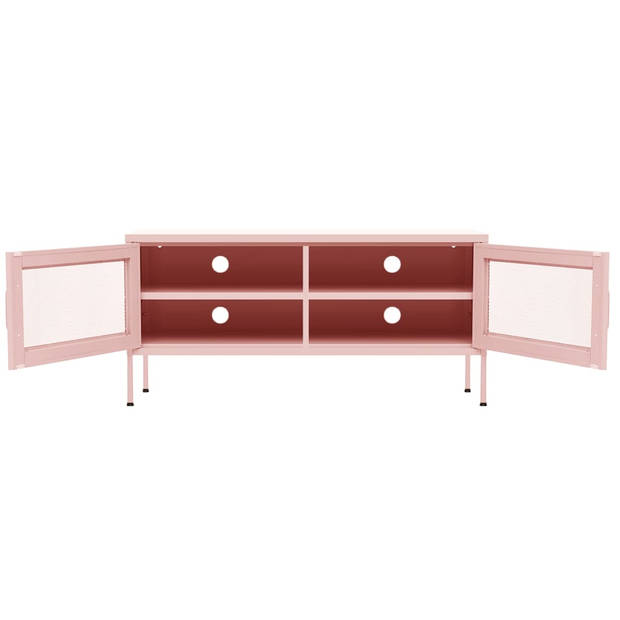 The Living Store Televisiemeubel - Roze Stalen TV Standaard - 105 x 35 x 50 cm - 2 Gaasdeuren