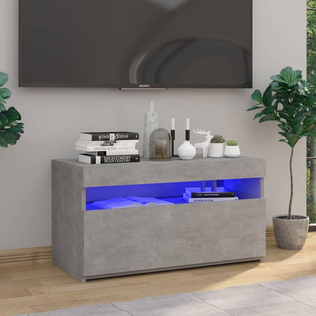 The Living Store TV-meubel - LED-verlichting - betongrijs - bewerkt hout - 75x35x40cm
