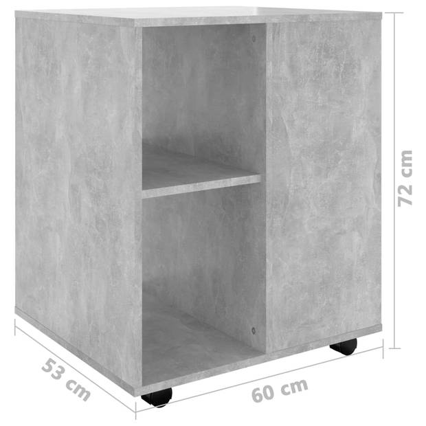 The Living Store Verrijdbare Kast Betongrijs - 60 x 53 x 72 cm - Duurzaam en Multifunctioneel