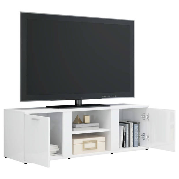 The Living Store Tv-meubel Klassiek - 120 x 34 x 37 cm - Hoogglans wit - Bewerkt hout