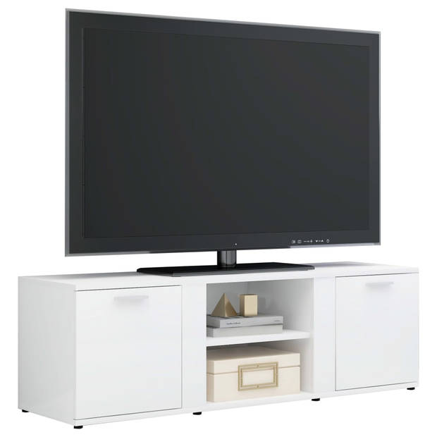 The Living Store Tv-meubel Klassiek - 120 x 34 x 37 cm - Hoogglans wit - Bewerkt hout