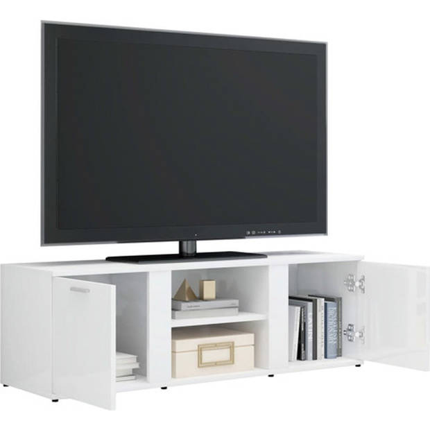 The Living Store Tv-meubel Klassiek - 120 x 34 x 37 cm - Hoogglans wit - Bewerkt hout