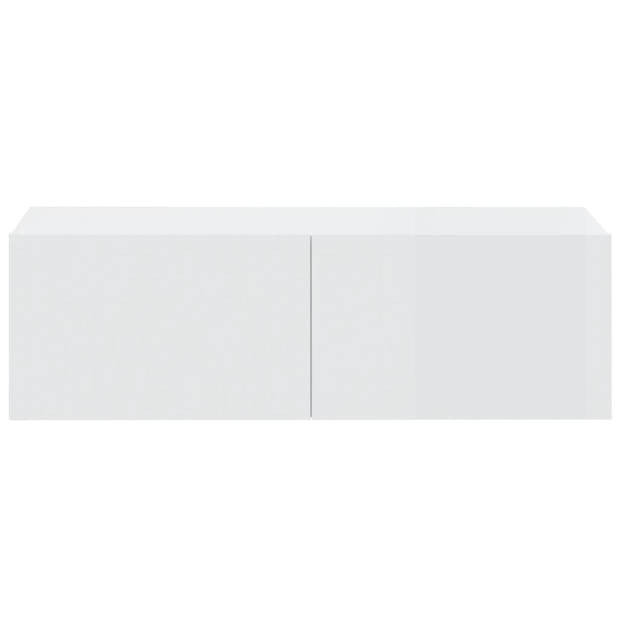 The Living Store Wandgemonteerd Tv-meubel - Hoogglans Wit - 100 x 30 x 30 cm - Bewerkt Hout