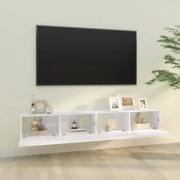 The Living Store Wandgemonteerd Tv-meubel - Hoogglans Wit - 100 x 30 x 30 cm - Bewerkt Hout