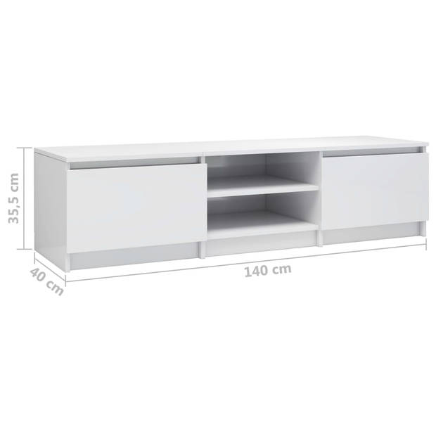 The Living Store TV-meubel - Klassiek - TV-standaard - Afmetingen- 140x40x35.5 cm - Kleur- Hoogglans wit - Materiaal-