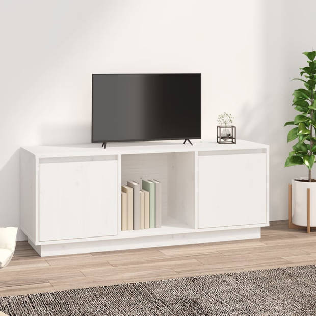 The Living Store Tv-meubel Grenenhout - Wit - 110.5 x 35 x 44 cm - Stereokast met Voldoende Opbergruimte