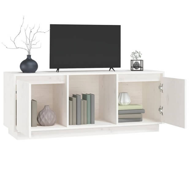 The Living Store Tv-meubel Grenenhout - Wit - 110.5 x 35 x 44 cm - Stereokast met Voldoende Opbergruimte