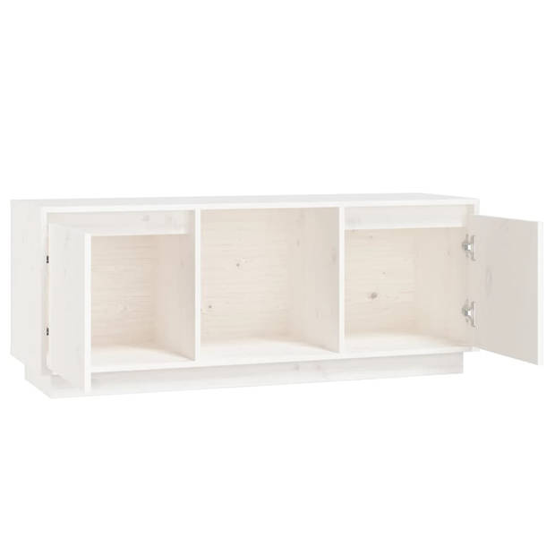 The Living Store Tv-meubel Grenenhout - Wit - 110.5 x 35 x 44 cm - Stereokast met Voldoende Opbergruimte