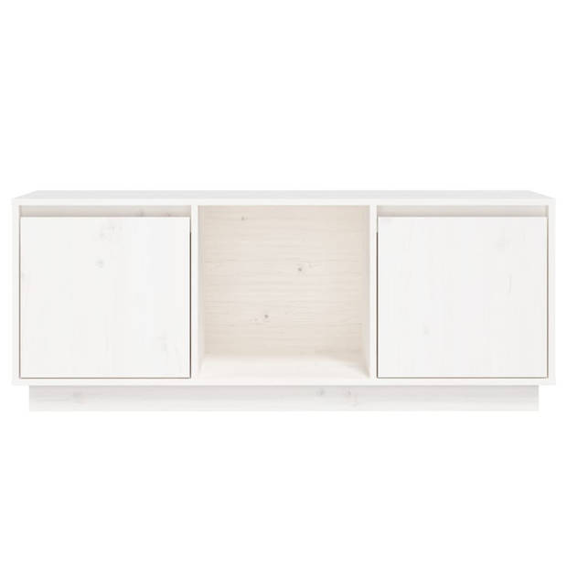 The Living Store Tv-meubel Grenenhout - Wit - 110.5 x 35 x 44 cm - Stereokast met Voldoende Opbergruimte