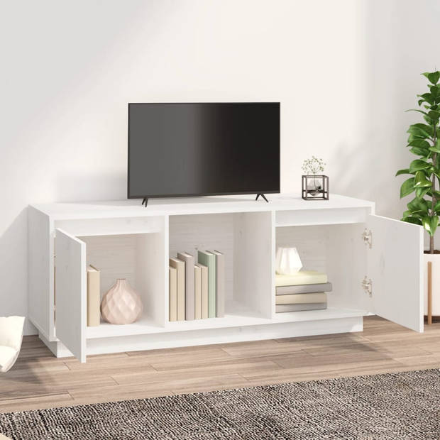 The Living Store Tv-meubel Grenenhout - Wit - 110.5 x 35 x 44 cm - Stereokast met Voldoende Opbergruimte