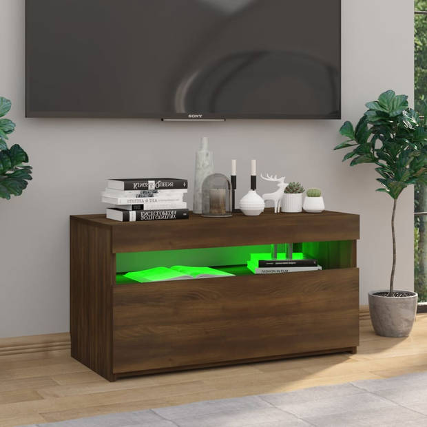 The Living Store TV-meubel LED-verlichting - 75 x 35 x 40 cm - bruineiken - USB-aansluiting