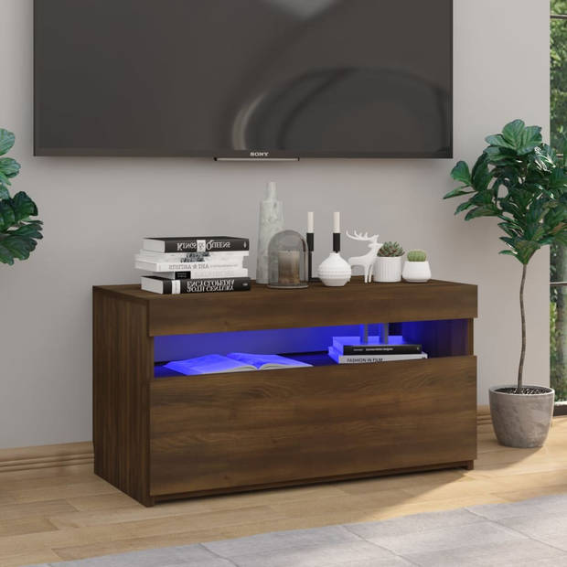 The Living Store TV-meubel LED-verlichting - 75 x 35 x 40 cm - bruineiken - USB-aansluiting