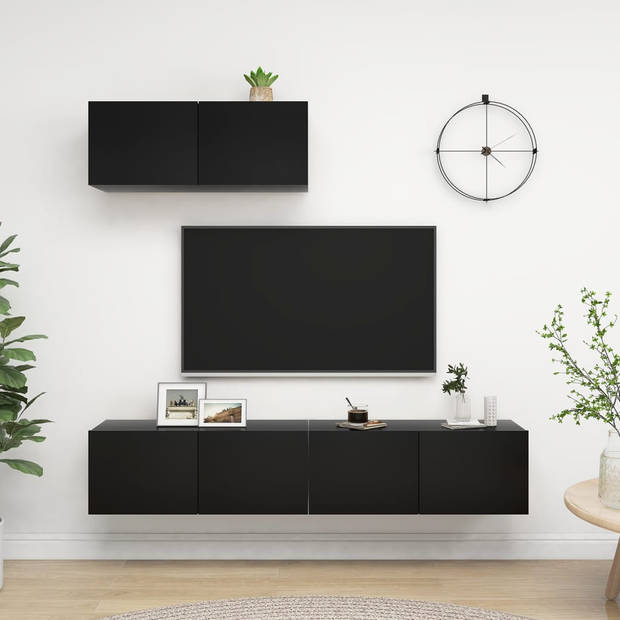 The Living Store TV-meubelset - zwart spaanplaat - 80 x 30 x 30 cm - 3x tv-meubel