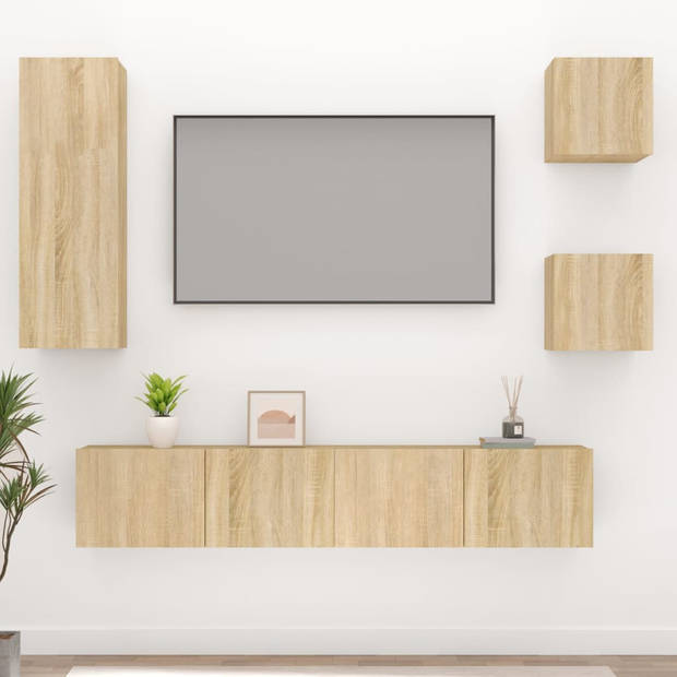 The Living Store TV-meubelset Sonoma Eiken - 2x 30.5x30x30 cm - 1x 30.5x30x90 cm - 2x 80x30x30 cm