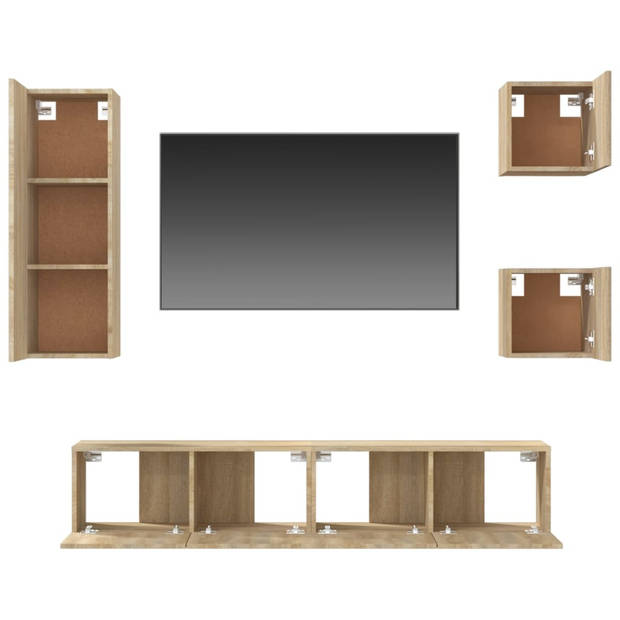 The Living Store TV-meubelset Sonoma Eiken - 2x 30.5x30x30 cm - 1x 30.5x30x90 cm - 2x 80x30x30 cm