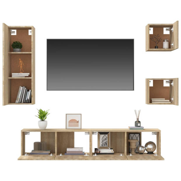 The Living Store TV-meubelset Sonoma Eiken - 2x 30.5x30x30 cm - 1x 30.5x30x90 cm - 2x 80x30x30 cm