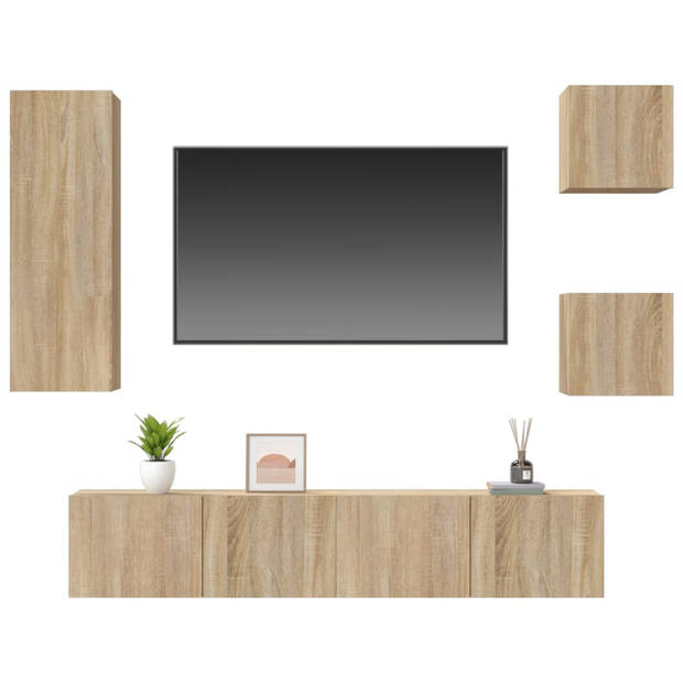 The Living Store TV-meubelset Sonoma Eiken - 2x 30.5x30x30 cm - 1x 30.5x30x90 cm - 2x 80x30x30 cm