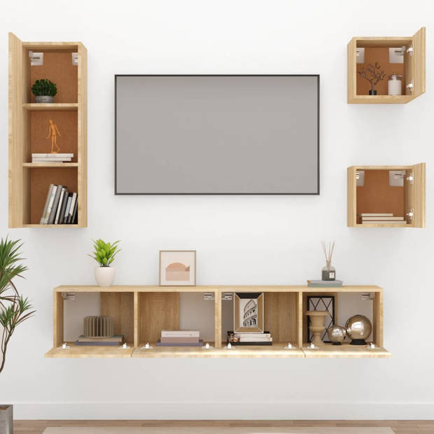The Living Store TV-meubelset Sonoma Eiken - 2x 30.5x30x30 cm - 1x 30.5x30x90 cm - 2x 80x30x30 cm