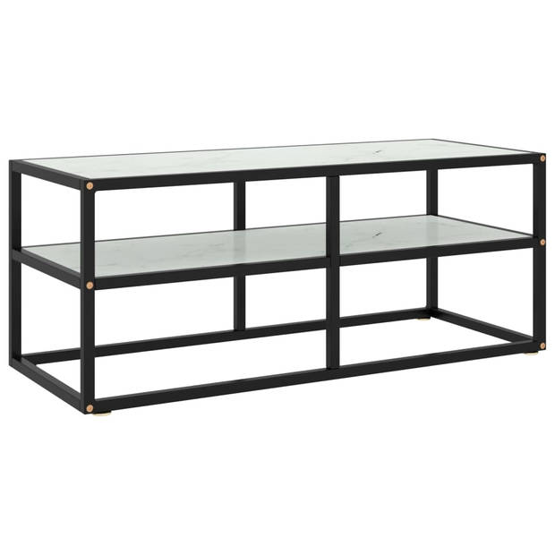 The Living Store Televisiekast Stereokast - 100 x 40 x 40 cm - Gehard glas - Zwart wit - Staal