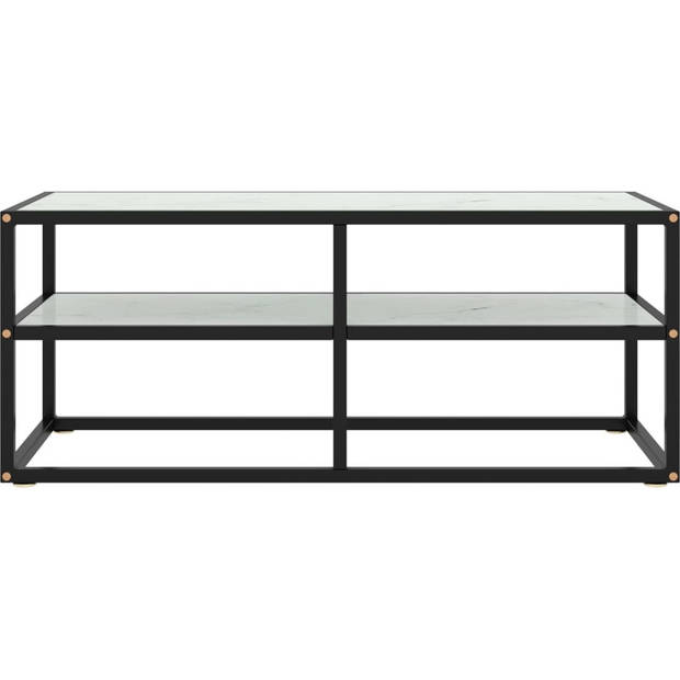 The Living Store Televisiekast Stereokast - 100 x 40 x 40 cm - Gehard glas - Zwart wit - Staal