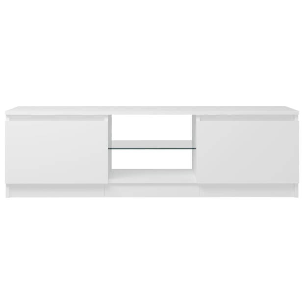 The Living Store tv-meubel - LED-verlichting - RGB - wit - bewerkt hout en gehard glas - 120x30x35.5 cm