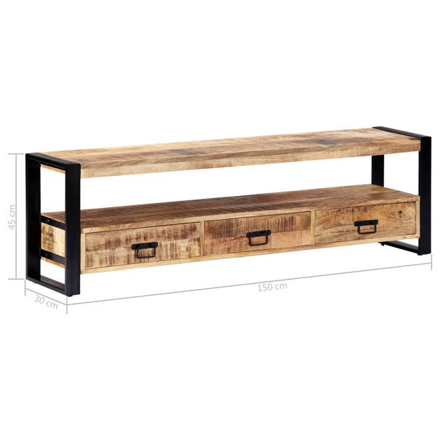 The Living Store TV-meubel Mangohout - 150 x 30 x 45 cm - 3 lades en 1 vak