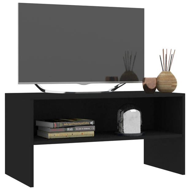 The Living Store Tv-meubel Vintage - Stevig bewerkt hout - 80x40x40cm - Zwart