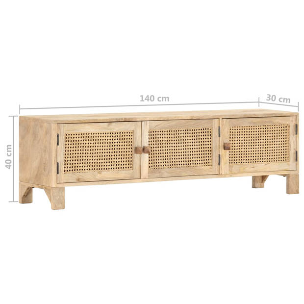 The Living Store Massief mangohouten TV-meubel - 140 x 30 x 40 cm - Met 3 deuren