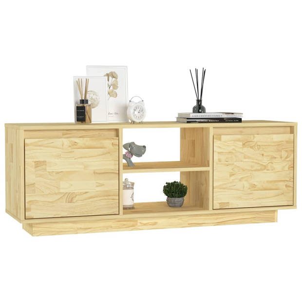 The Living Store TV-meubel - massief grenenhout - 110 x 30 x 40 cm - met lades en opbergschappen