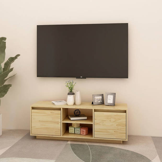 The Living Store TV-meubel - massief grenenhout - 110 x 30 x 40 cm - met lades en opbergschappen