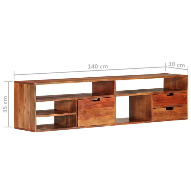 The Living Store Houten TV-kast - 140 x 30 x 35 cm - Acaciahout - 3 lades - 5 open vakken