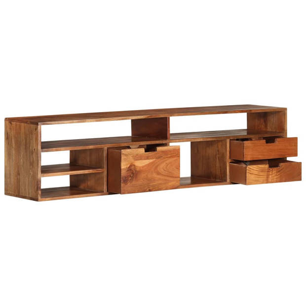 The Living Store Houten TV-kast - 140 x 30 x 35 cm - Acaciahout - 3 lades - 5 open vakken