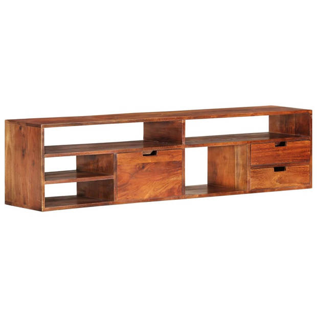 The Living Store Houten TV-kast - 140 x 30 x 35 cm - Acaciahout - 3 lades - 5 open vakken