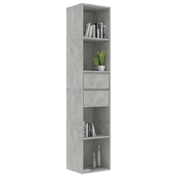 The Living Store Boekenkast - Betongrijs - 36 x 30 x 171 cm - 4 schappen en 2 lades