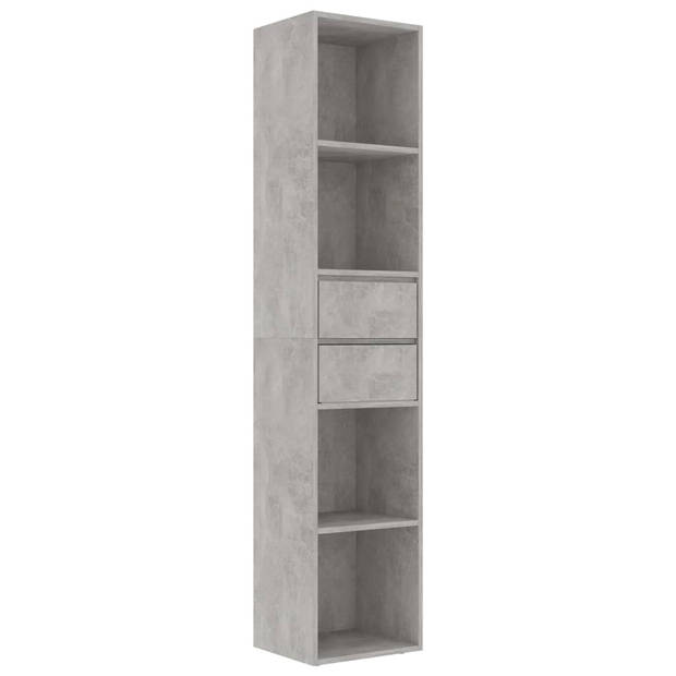 The Living Store Boekenkast - Betongrijs - 36 x 30 x 171 cm - 4 schappen en 2 lades