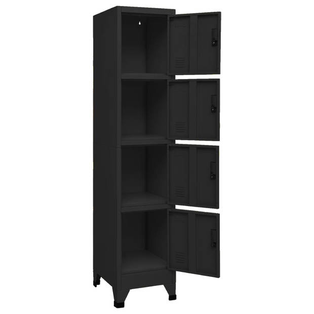 The Living Store Lockerkast - Zwart - Staal - 38x45x180 cm - Afsluitbare deuren